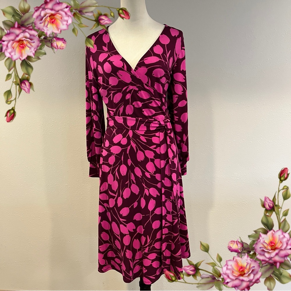 Tulip print Floral fake Wrap knee length Dress